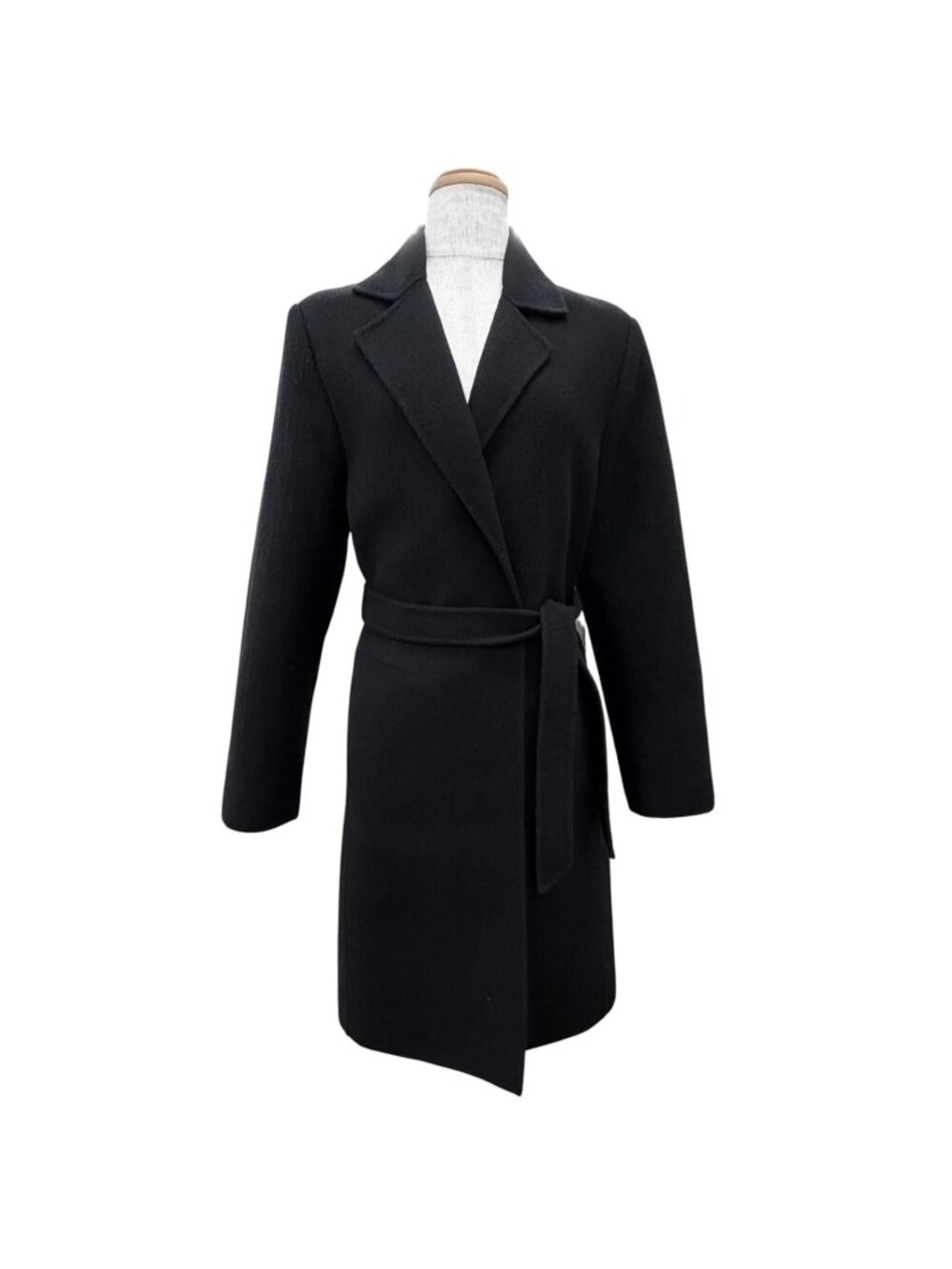 Max Mara White Tag 100% Virgin Wool Belt Wrap Coat Long Simple Black 36